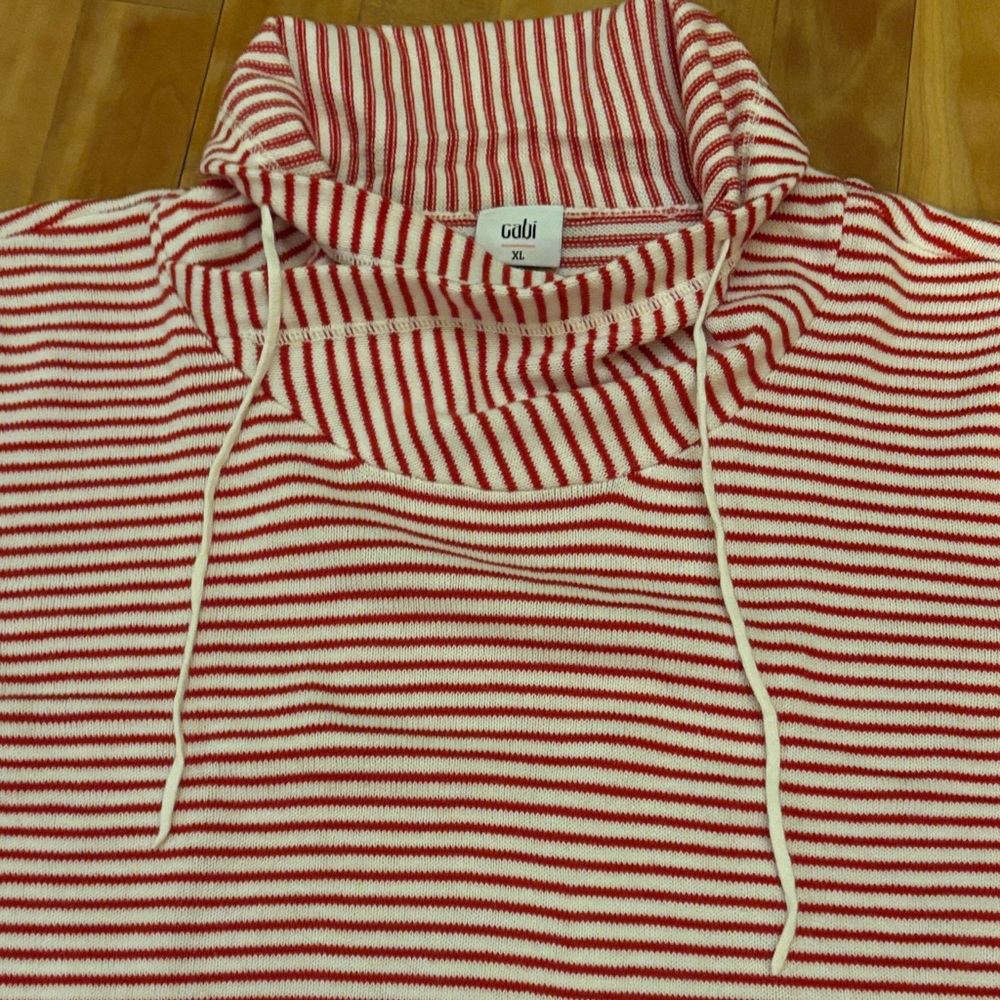 CAbi Striped Cowl Neck Sweater in Red and White - Picture 3 of 7